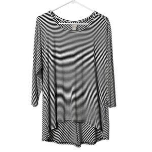Chico’s Womens Tunic Top Striped Scoop Neck 3/4 Sleeve 1 Medium Black White